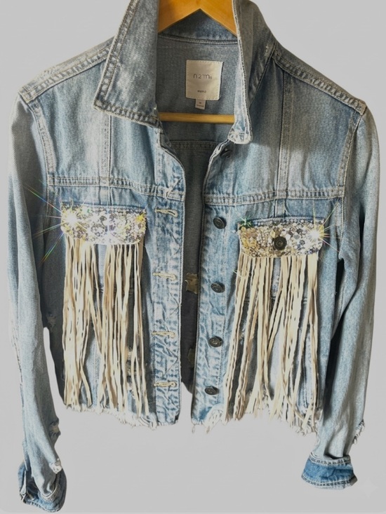 Hidden Jackets & Blazers - Hidden Women's Blue Jean Jacket with Fringe and sequins.